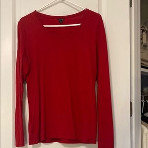 Ann Taylor Red Fitted Long Sleeve Blouse